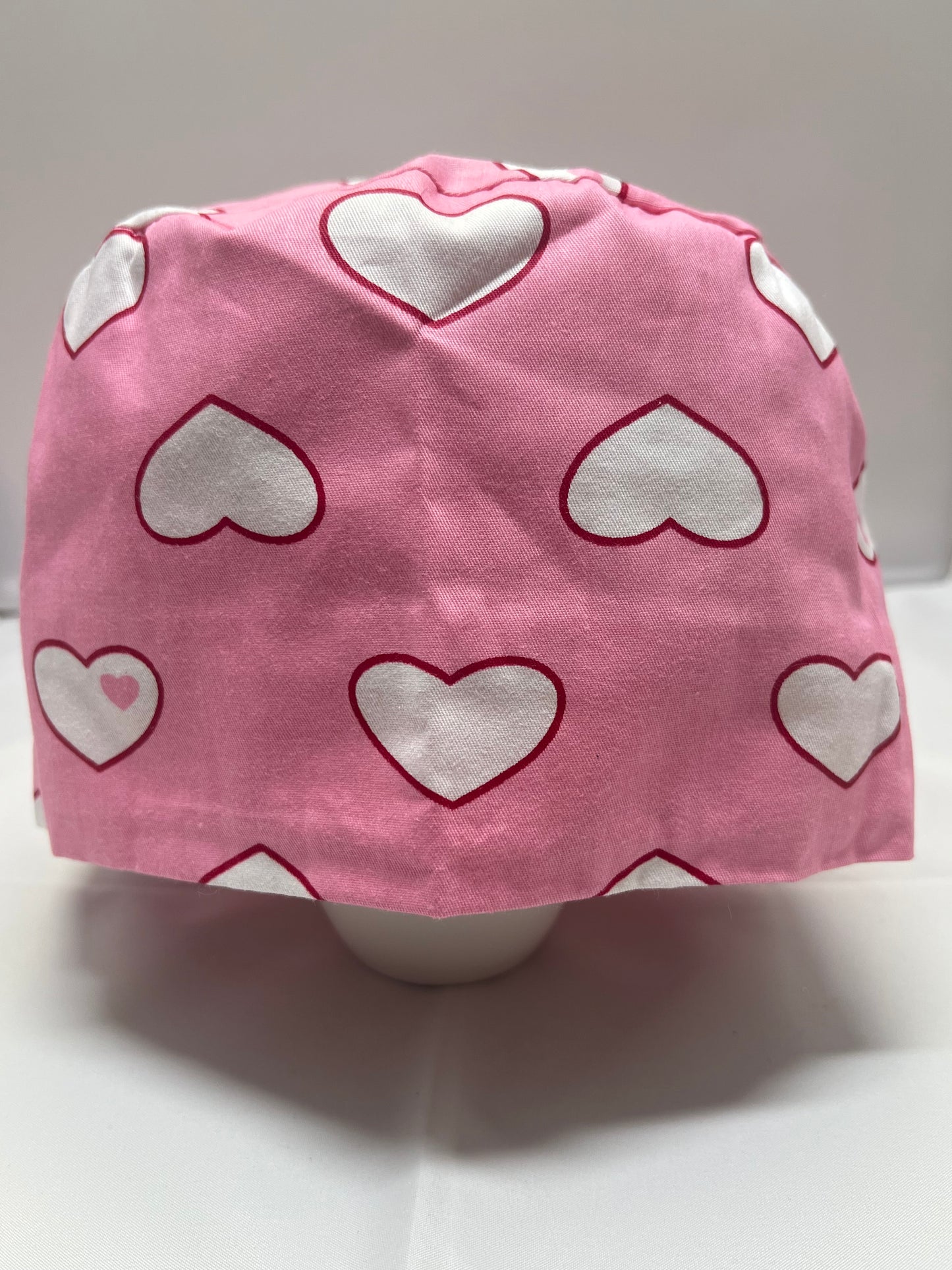 Pink & White Hearts Scrub Cap + Adjustable Straps
