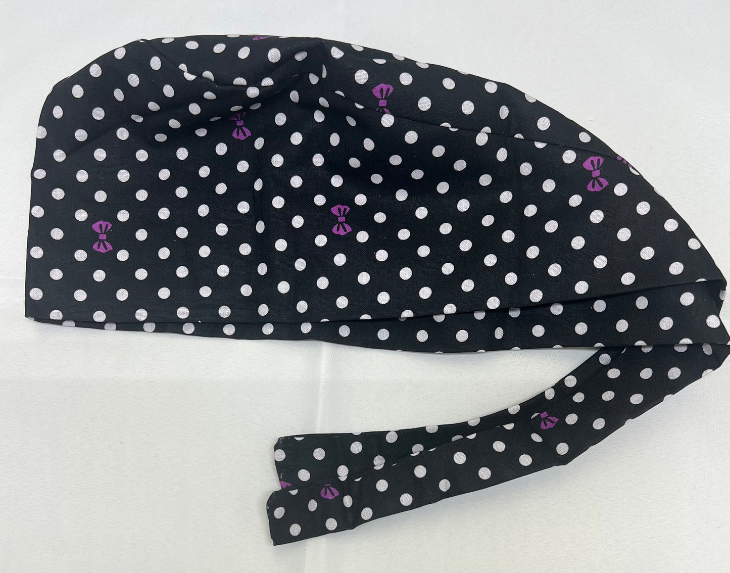 Black & White Polka Dot Scrub Cap + Adjustable Straps