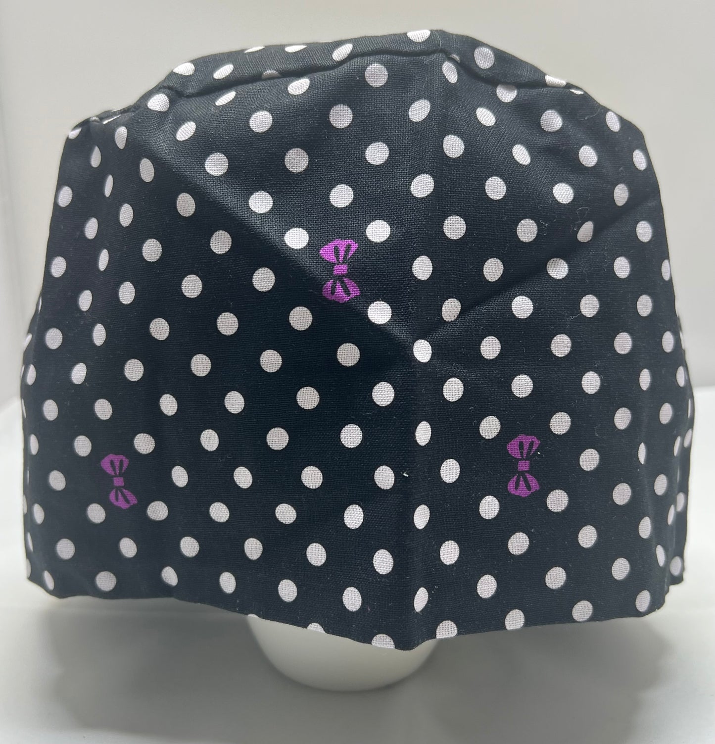Black & White Polka Dot Scrub Cap + Adjustable Straps