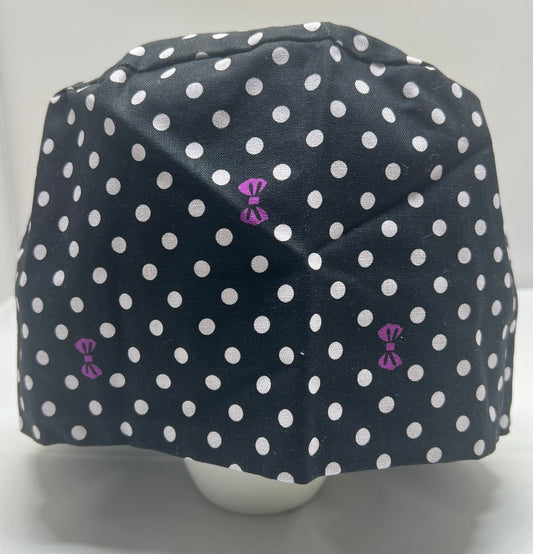Black & White Polka Dot Scrub Cap + Adjustable Straps