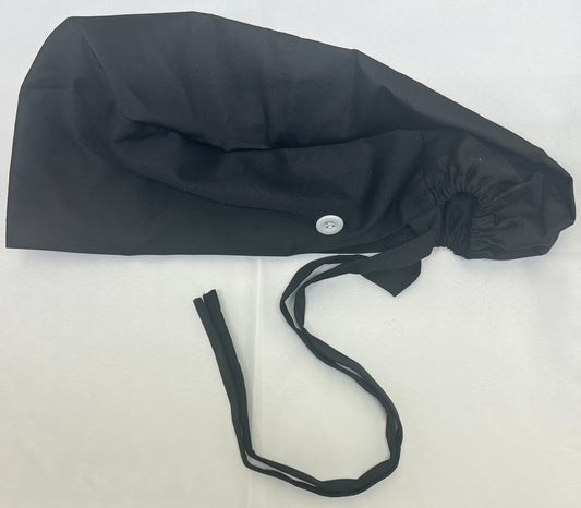 Black Ponytail Scrub Cap + Adjustable Straps