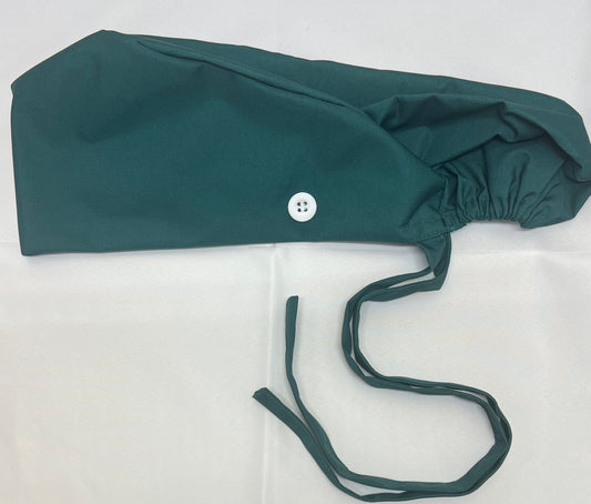 Green Ponytail Scrub Cap + Adjustable Straps