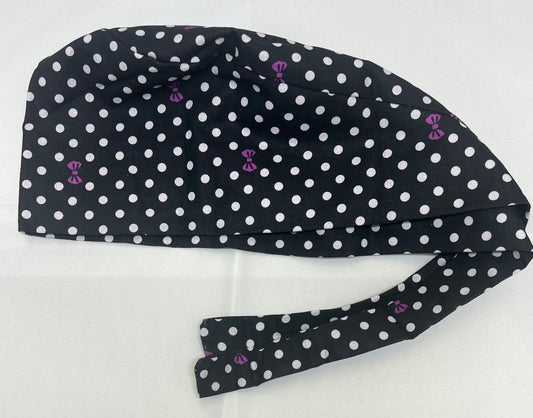 Black & White Polka Dot Scrub Cap + Adjustable Straps